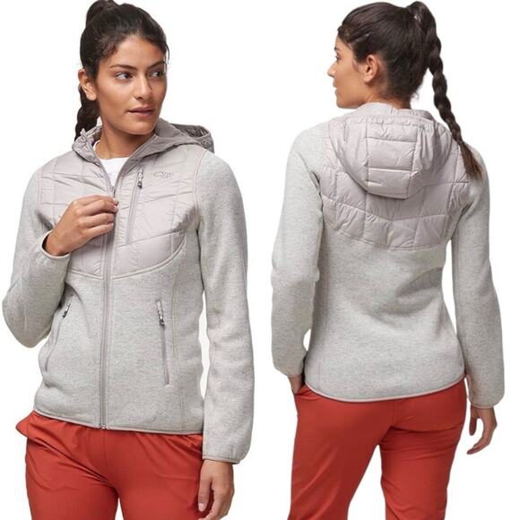 Outdoor Research Women's Vashon Hybrid Full-Zip Jacket Sand Gray Wool Blend L - Picture 1 of 13